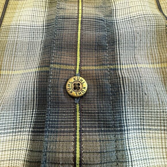 KUHL Mountain Grown Button Up Camp Shirt Short Sleeve Plaid Men's Size 2XL Brown - Picture 9 of 12